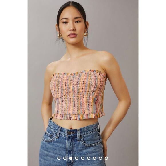 New Anthropologie Rainbow Smocked Top Size L - Picture 1 of 10